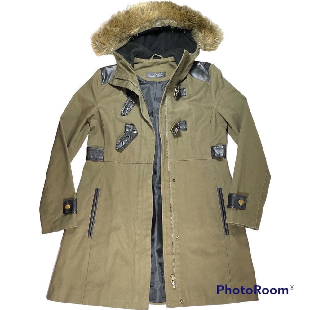Brandon Thomas military green trench coat with faux leather trim Size XS
